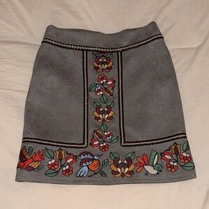 THML Gray Skirt with Colorful Embroidery